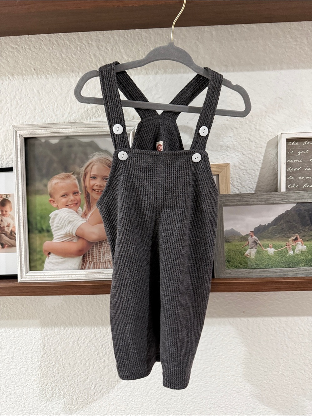 Charcoal Knit Suspender Pants for Kids - Cozy Everyday Bottoms